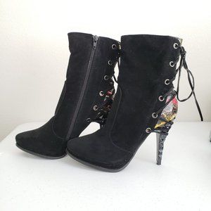JustFab Stiletto Boots (Black+Multi-color - Sz 6)
